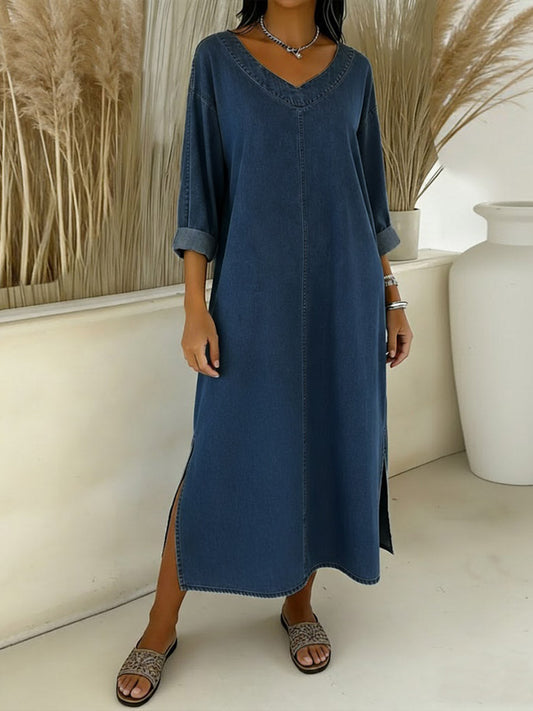 Valeria – Vestido vaquero fluido con escote en V