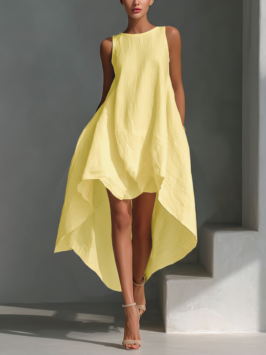 Elena | Vestido midi de lino blanco con corte asimétrico