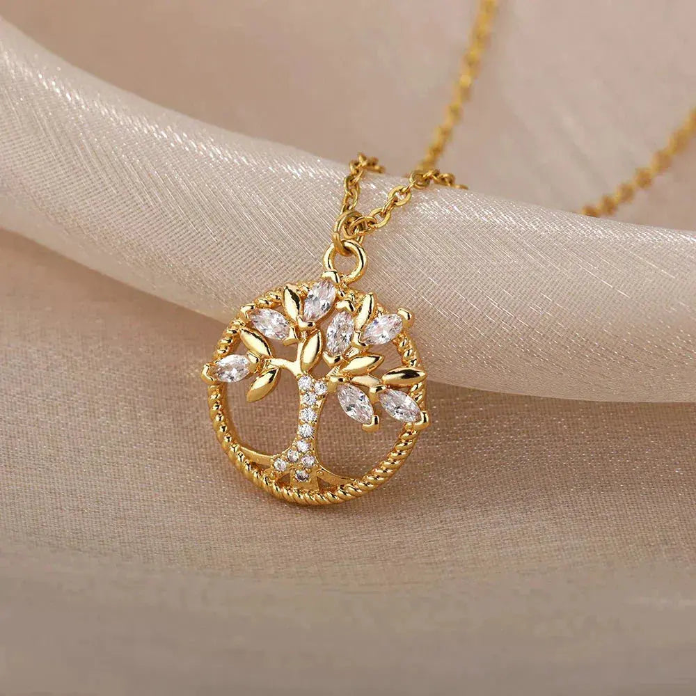 Collar Árbol de la Vida con circonitas en oro