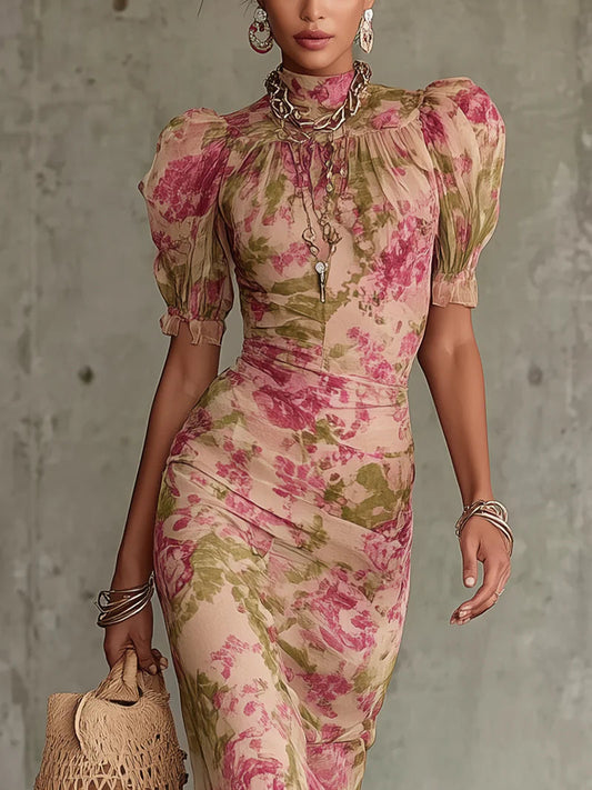 Lorena | Vestido largo romántico con estampado de rosas