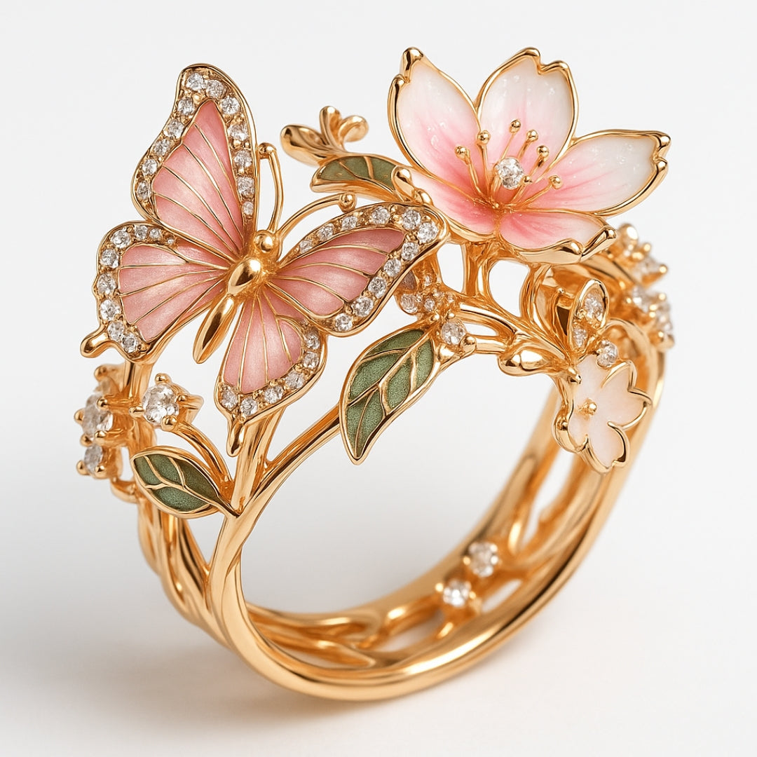 Anillo con circonitas y diseño de mariposa