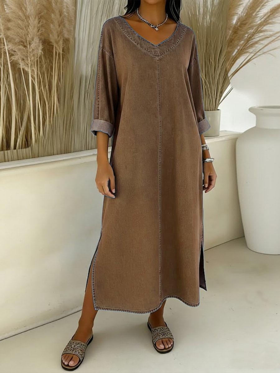 Valeria – Vestido vaquero fluido con escote en V
