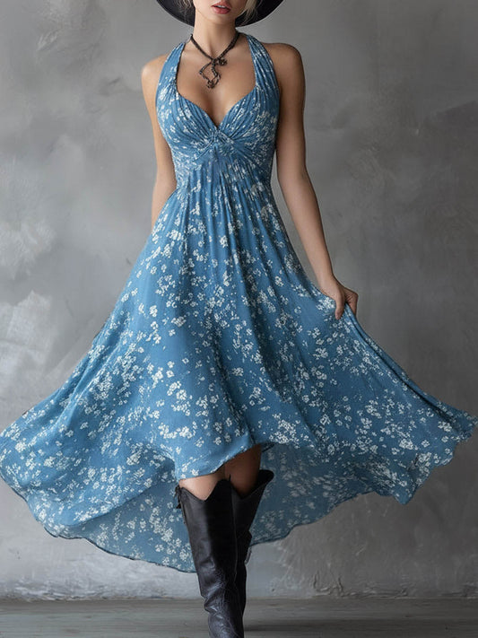 Nadia | Vestido fluido con escote en V y espalda halter