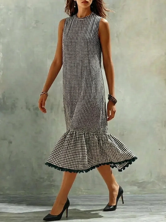 Noara | Vestido midi de cuadros elegante con caída fluida