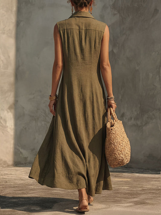 Silvia | Vestido largo fluido de lino y algodón con escote cruzado