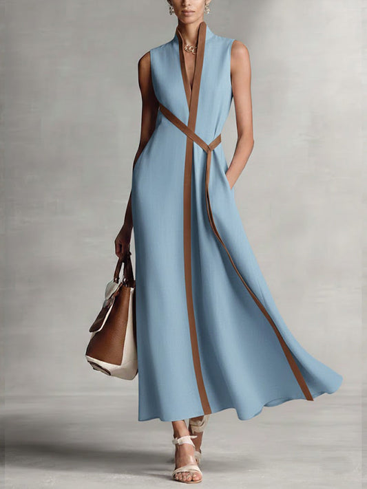 Olivia | Vestido maxi de algodón y lino con cuello