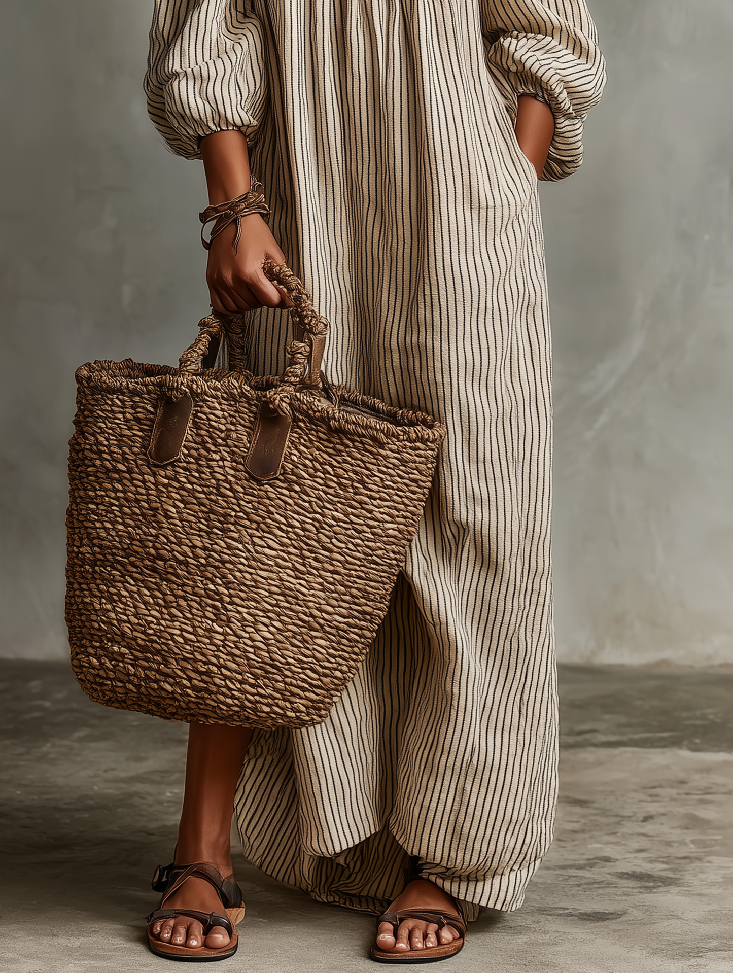 Carmen | Vestido largo de algodón y lino con hombros descubiertos