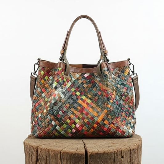 El encanto ecléctico de Marina | Bolso tote de piel con patchwork