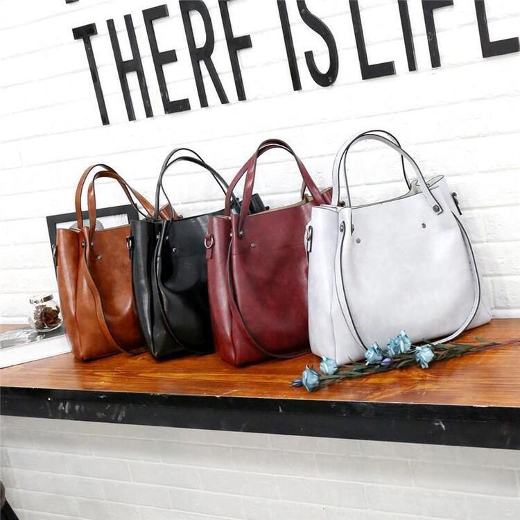Riley - Conjunto de 4 bolsos vintage de cuero suave