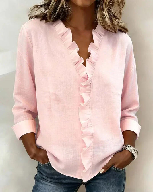Irene | Blusa elegante con volantes, escote en V y mangas largas