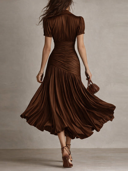 Adriana | Vestido midi satinado de rayas retro