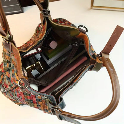 El encanto ecléctico de Marina | Bolso tote de piel con patchwork
