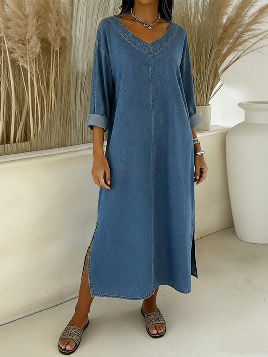 Valeria – Vestido vaquero fluido con escote en V