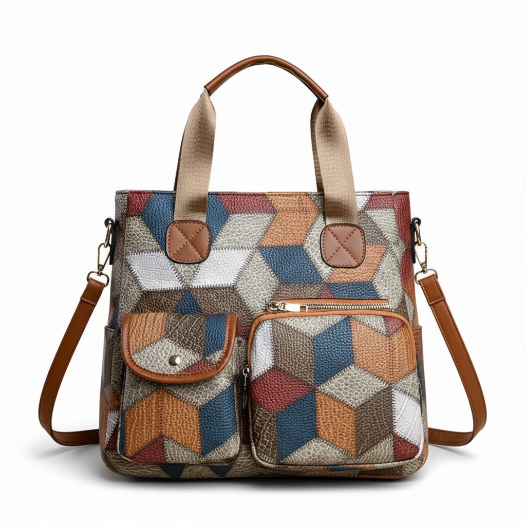 Bolso de mano de piel con mosaico