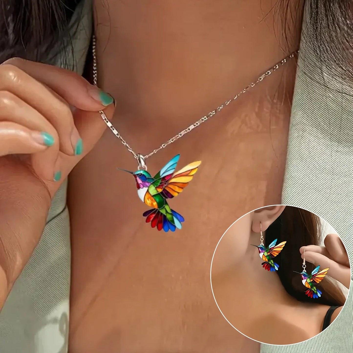 Collar de Colibrí con Aretes de Regalo