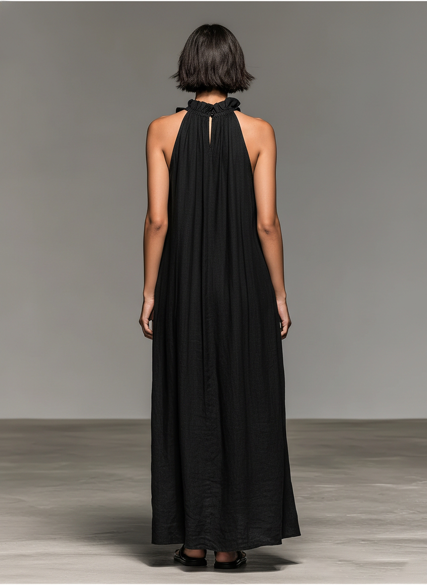 Valeria | Vestido largo minimalista de lino con volantes