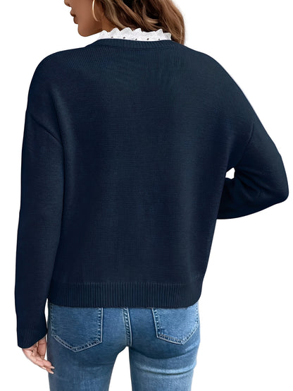 Céline | Chic Suéter de Punto con Elegante Cuello de Encaje