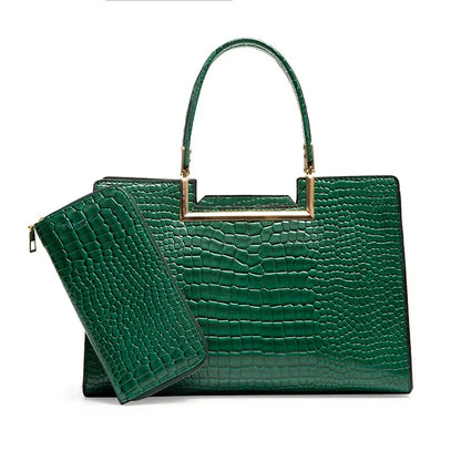 Conjunto de bolso y cartera de piel