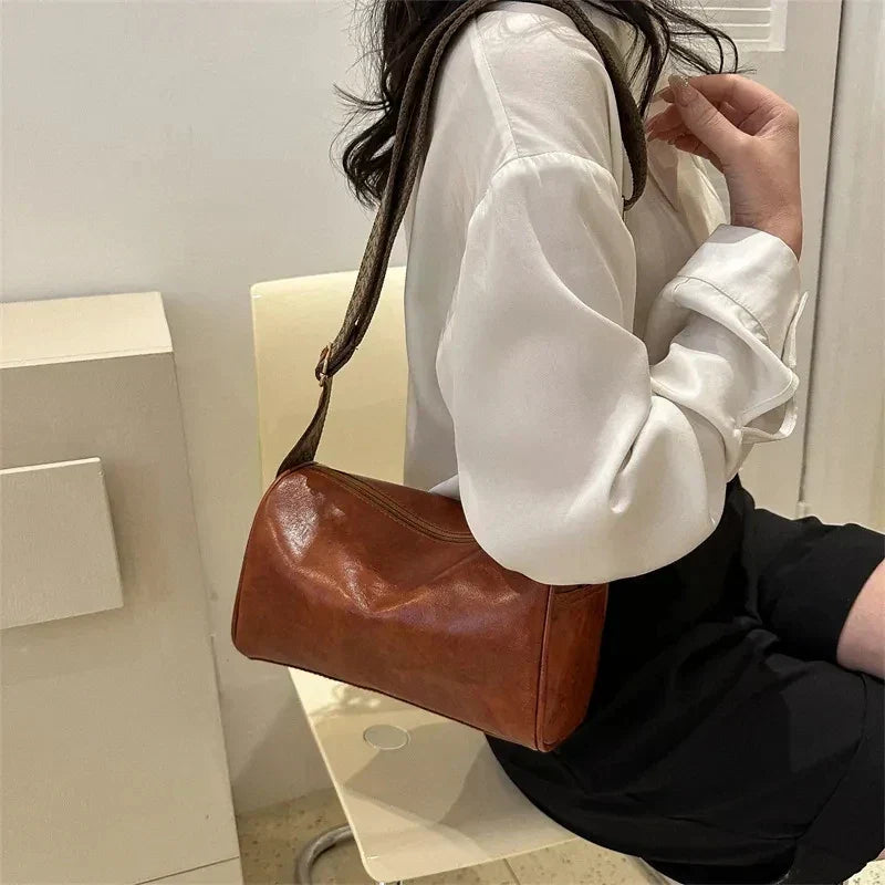 Elegante bolso Boston vintage de piel sintética: bandolera de moda