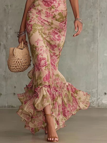 Lorena | Vestido largo romántico con estampado de rosas