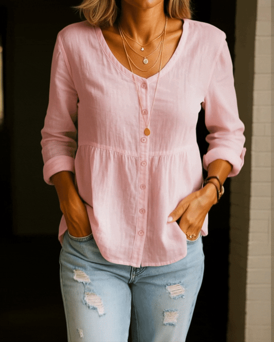 Paloma | Blusa de lino y algodón con manga francesa