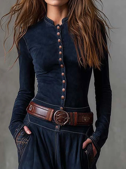 Elisa - Vestido maxi de ante con cinturón