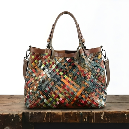 El encanto ecléctico de Marina | Bolso tote de piel con patchwork