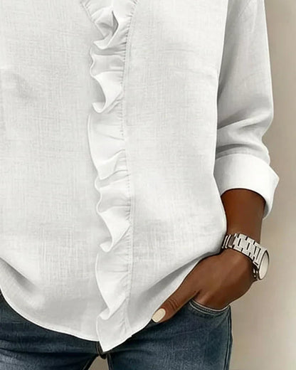 Irene | Blusa elegante con volantes, escote en V y mangas largas