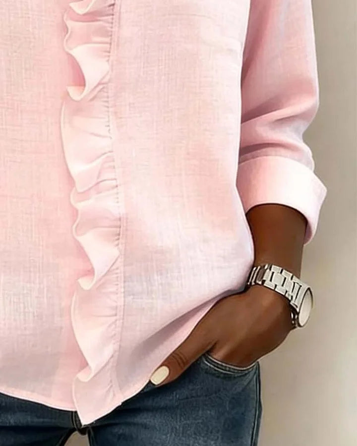 Irene | Blusa elegante con volantes, escote en V y mangas largas
