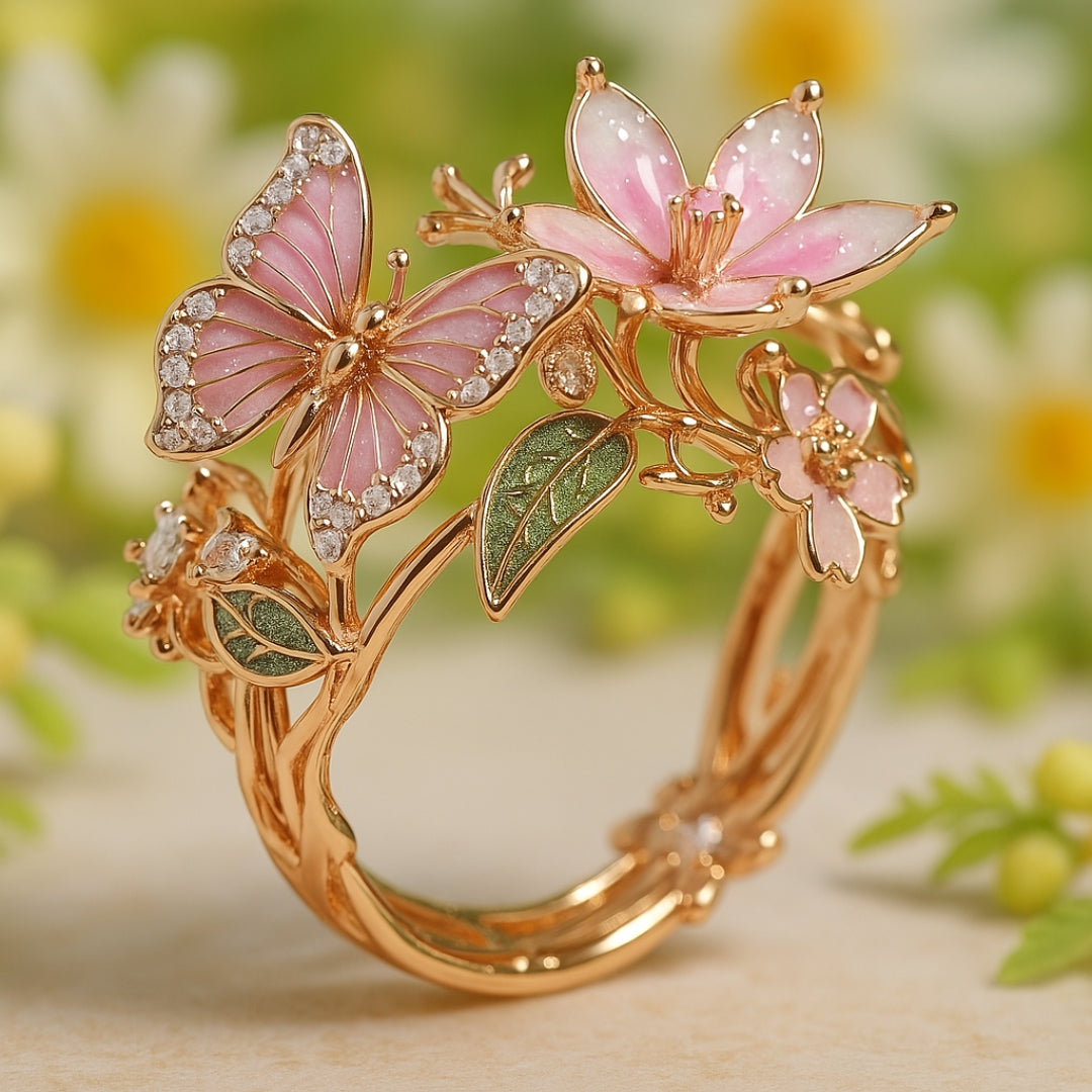 Anillo con circonitas y diseño de mariposa