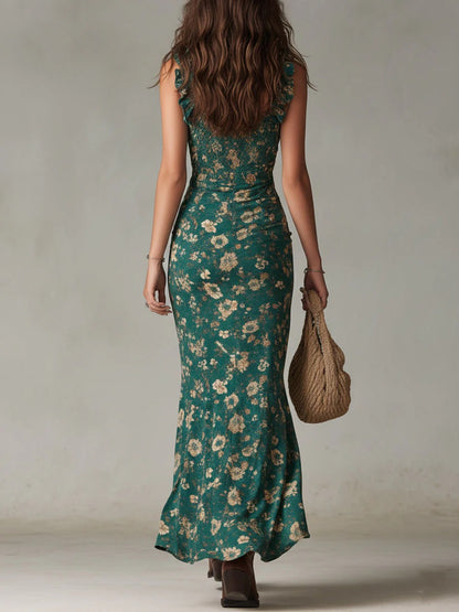 Zara | Vestido maxi boho retro con mangas fluidas y abertura lateral