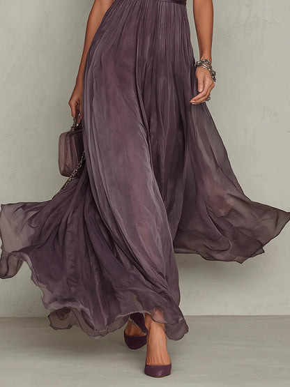 Celia | Vestido largo violeta con escote a lágrima y detalles en encaje