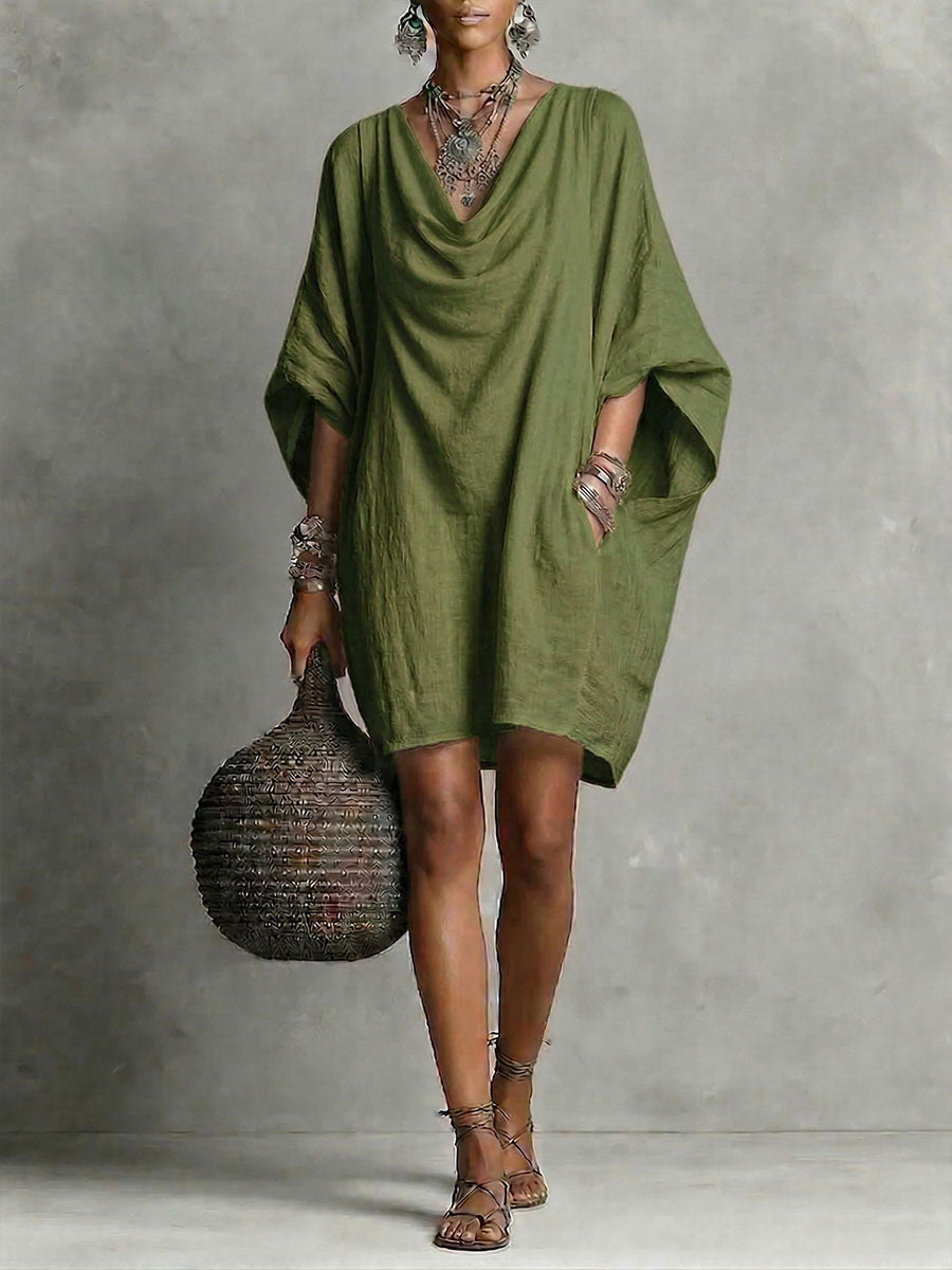 Teresa | Vestido corto fluido de algodón con cuello caído y manga amplia