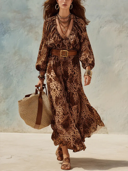 Carla | Vestido casual para mujer con estampado de leopardo y cuello en V