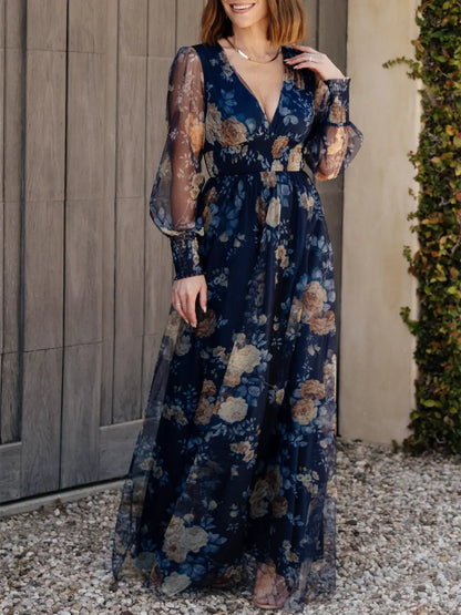 Alba | Vestido largo fluido con escote cruzado y mangas vaporosas