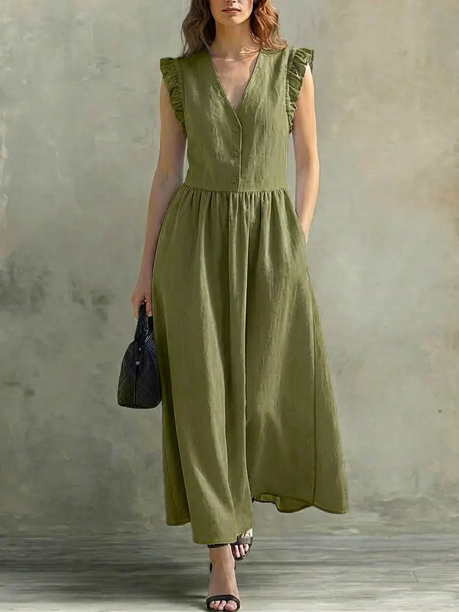 Selena | Vestido largo ligero con escote en V y detalle en hombros