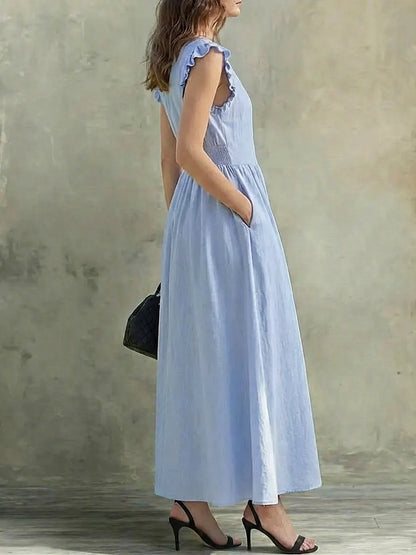 Selena | Vestido largo ligero con escote en V y detalle en hombros