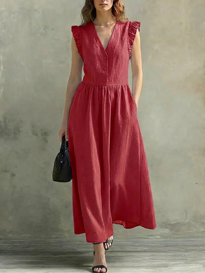 Selena | Vestido largo ligero con escote en V y detalle en hombros