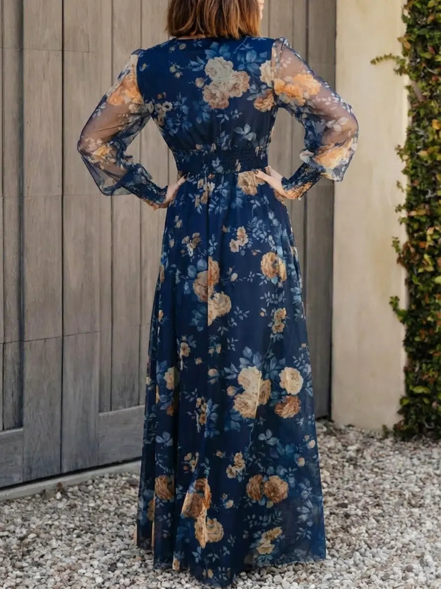 Alba | Vestido largo fluido con escote cruzado y mangas vaporosas