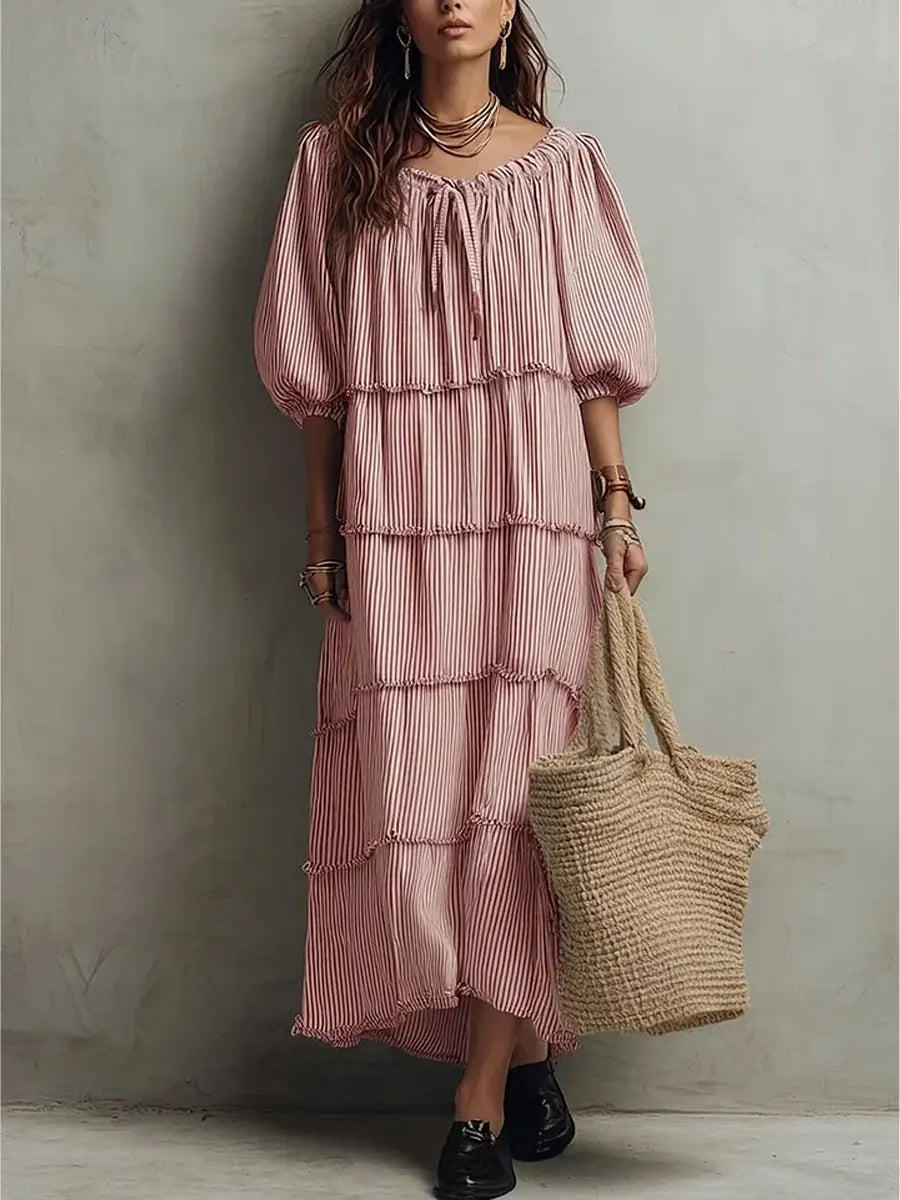 Nerina | Vestido midi de lino con capas y textura