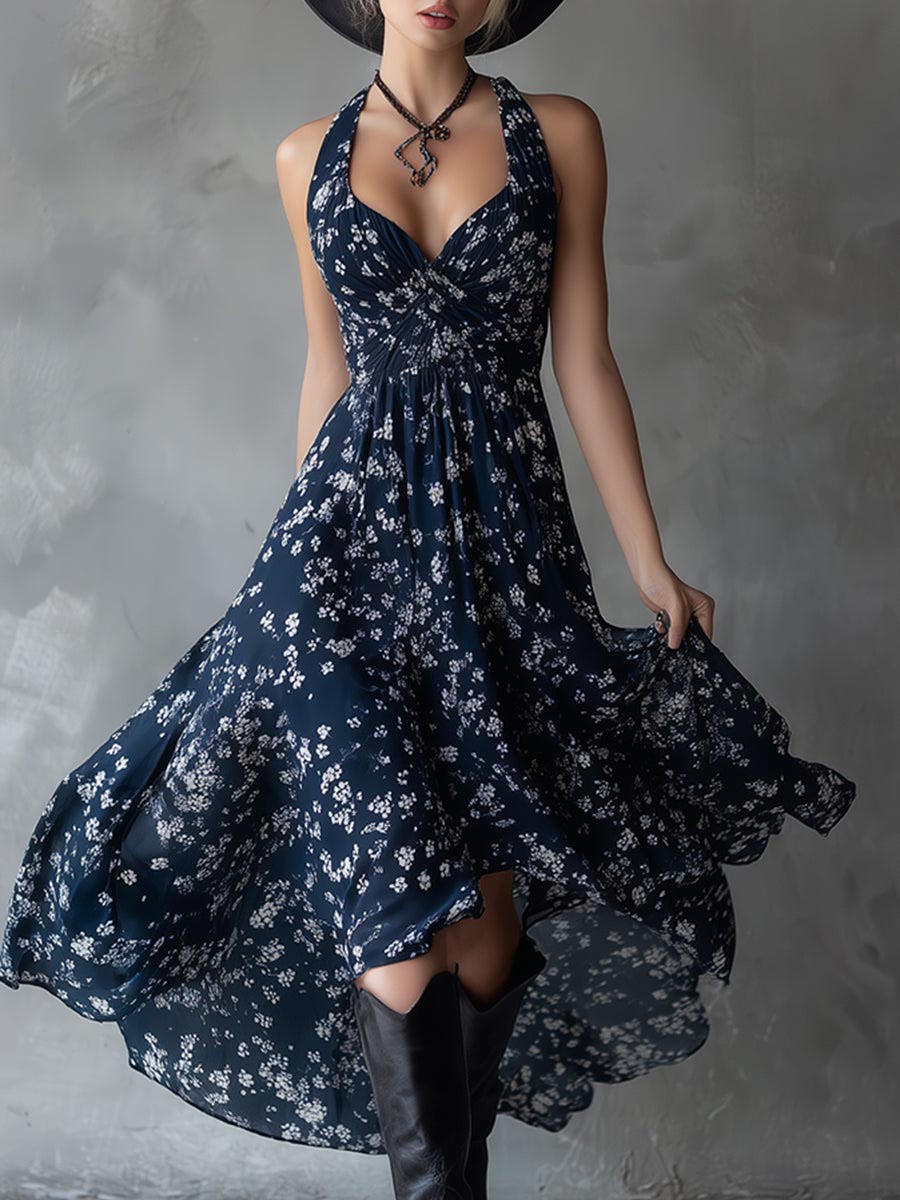 Nadia | Vestido fluido con escote en V y espalda halter