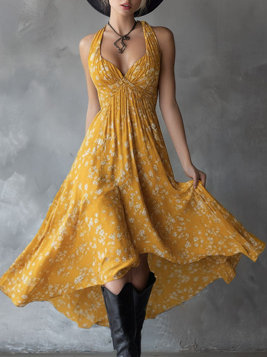 Nadia | Vestido fluido con escote en V y espalda halter