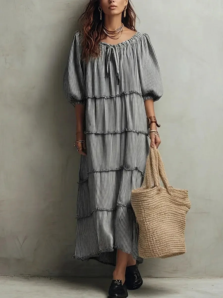 Nerina | Vestido midi de lino con capas y textura