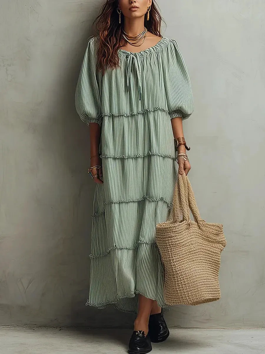 Nerina | Vestido midi de lino con capas y textura