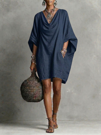 Teresa | Vestido corto fluido de algodón con cuello caído y manga amplia