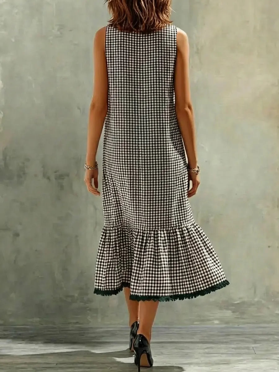Noara | Vestido midi de cuadros elegante con caída fluida