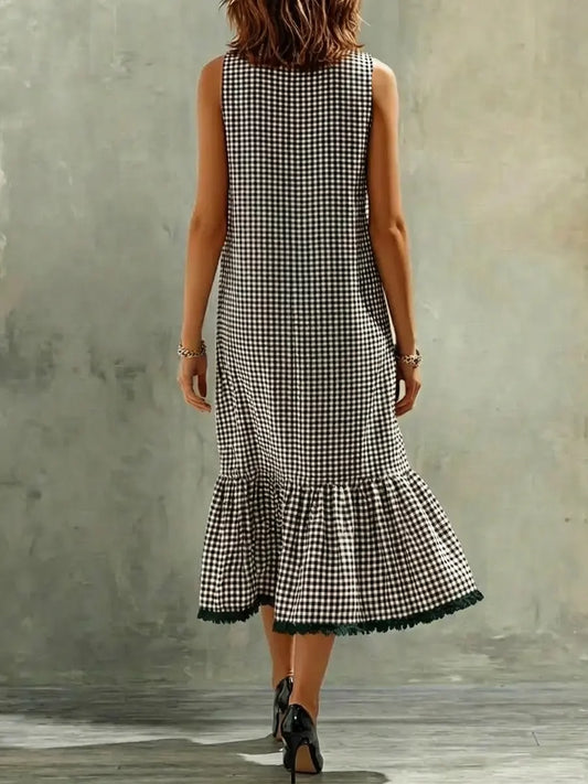 Noara | Vestido midi de cuadros elegante con caída fluida