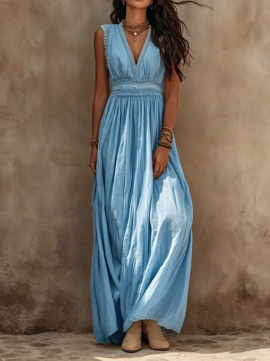 Sofía | Vestido maxi bohemio de estilo vacacional para mujer, sin mangas, con cuello en V