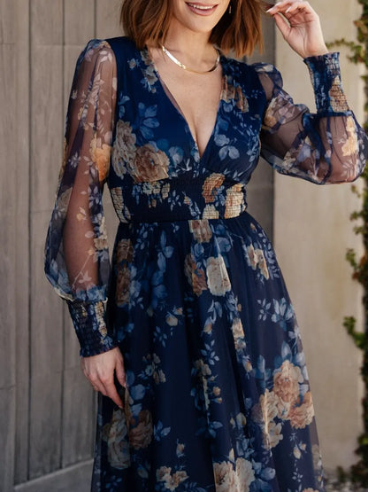 Alba | Vestido largo fluido con escote cruzado y mangas vaporosas