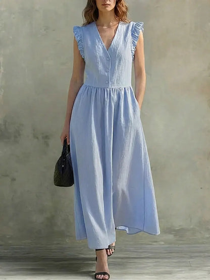 Selena | Vestido largo ligero con escote en V y detalle en hombros